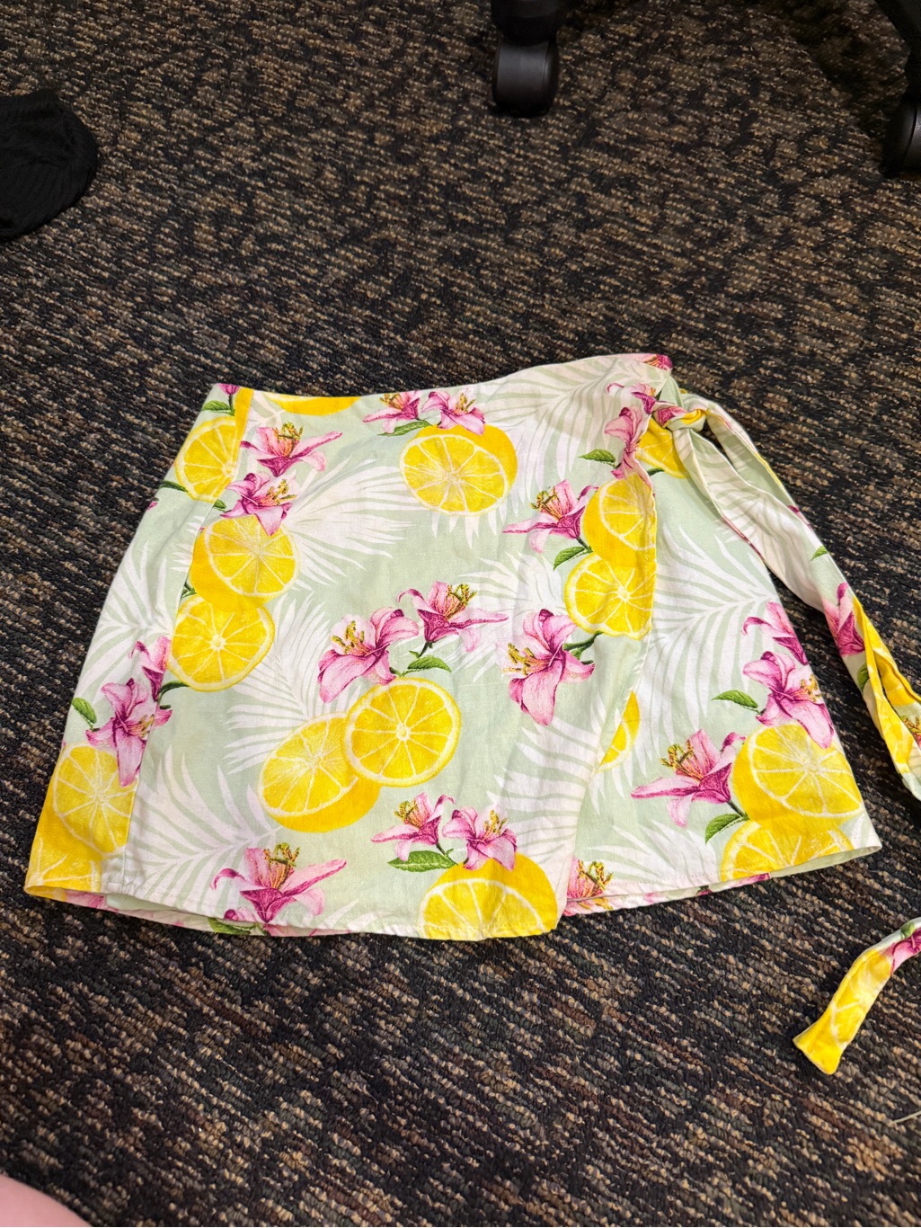 Forever 21 Lemon And Pink Floral Wrap Skirt